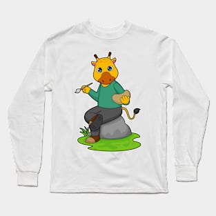 Giraffe as Painter with Paint brush Long Sleeve T-Shirt